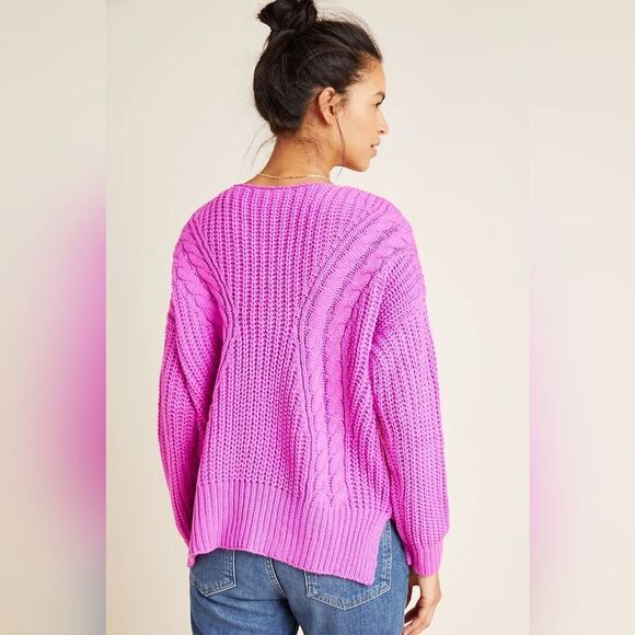 Anthropologie HEARTLOOM Evon Cable V Neck Sweater Size M - Picture 2 of 11